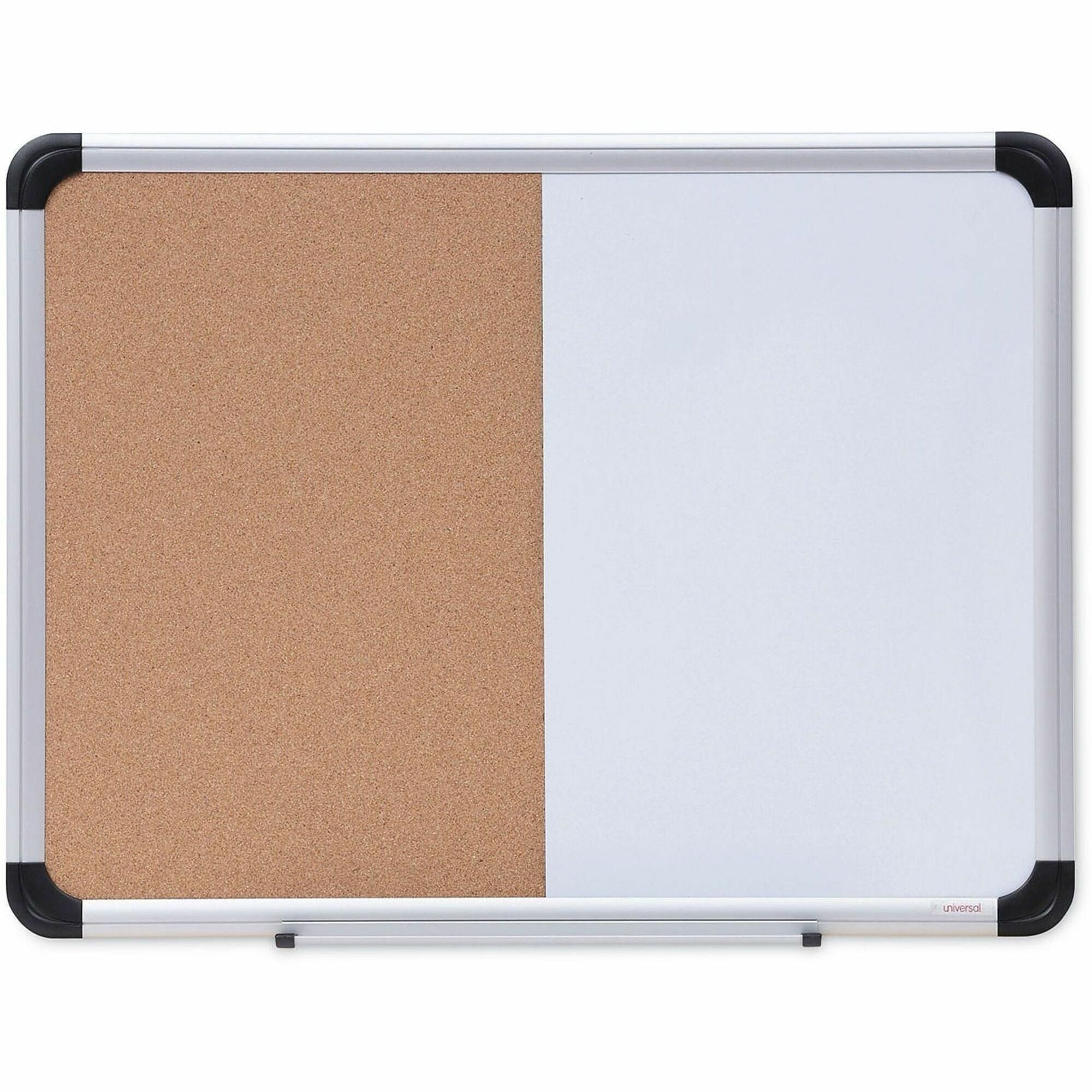 Universal Dry Erase/Bulletin Board - 24" (2 ft) Width x 18" (1.5 ft) Height - Tan Cork/Melamine Surface - Black Aluminum, Satin Frame - Magnetic - 1 Each