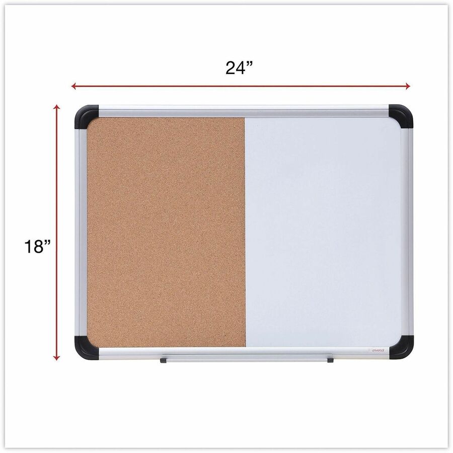 Universal Dry Erase/Bulletin Board - 24" (2 ft) Width x 18" (1.5 ft) Height - Tan Cork/Melamine Surface - Black Aluminum, Satin Frame - Magnetic - 1 Each