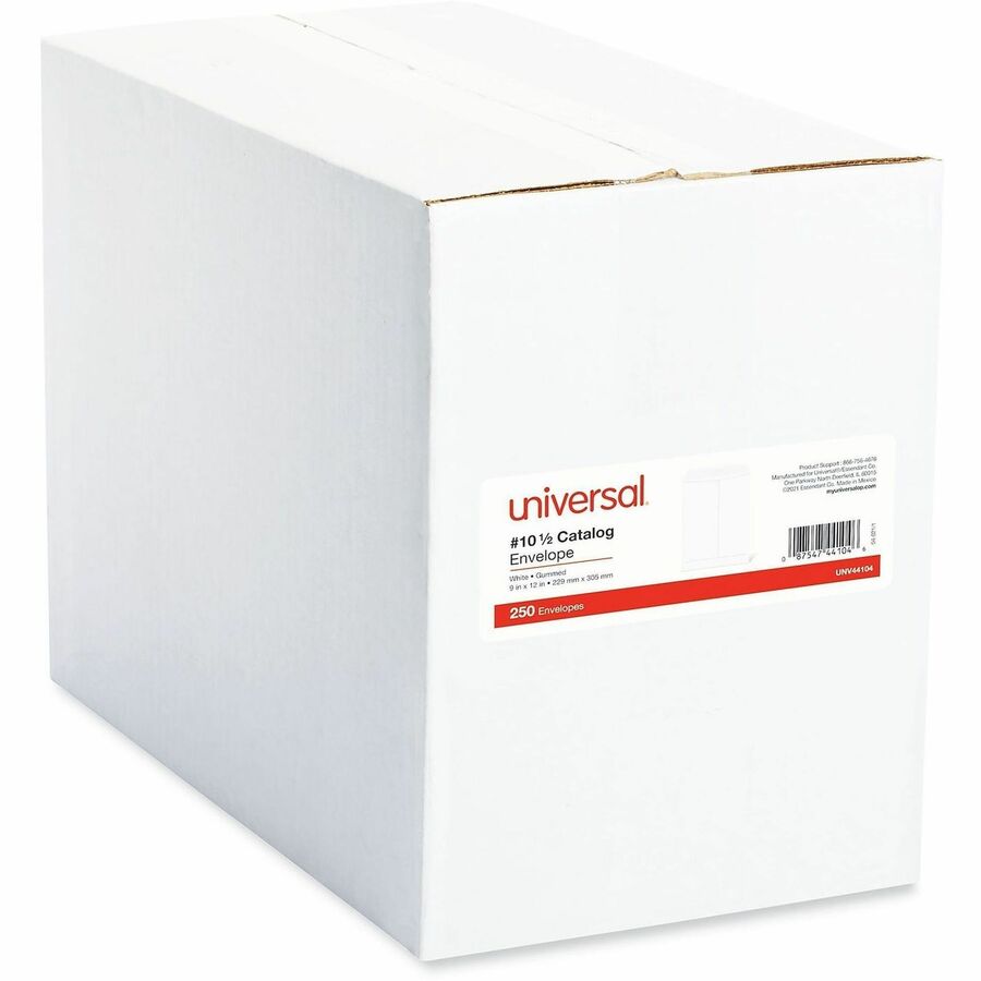 Universal Envelope - Catalog - #10 1/2 - 24 lb - Gummed - White - Paper Stock - 250 / Box