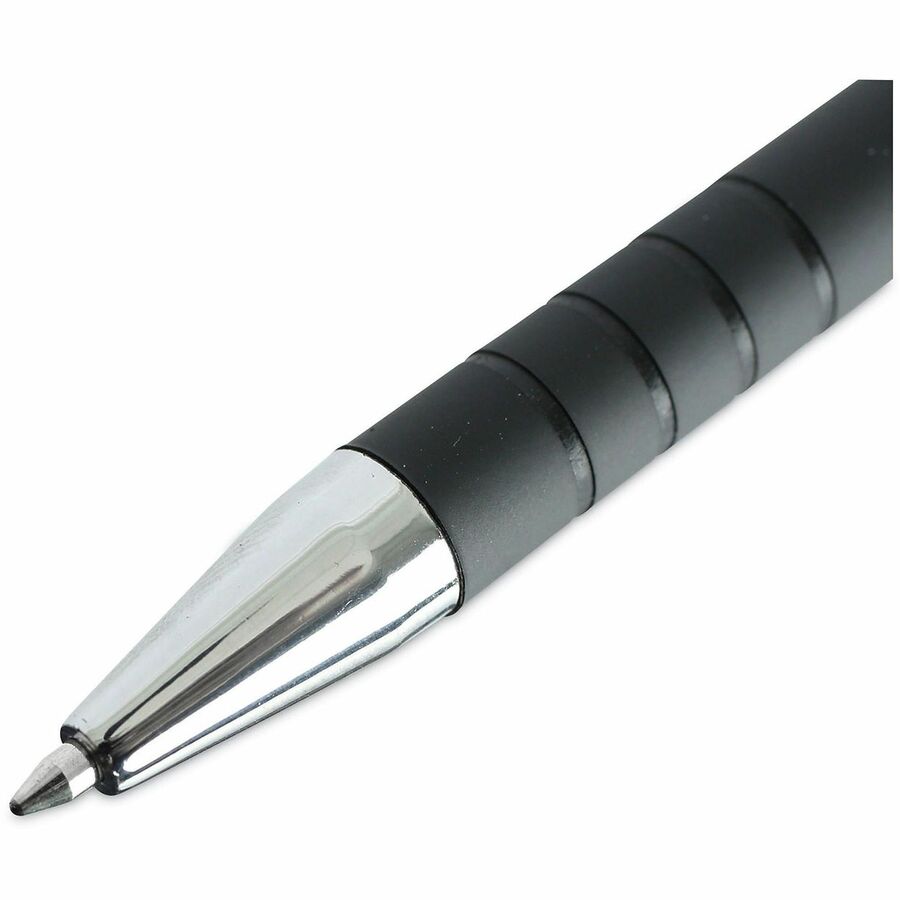 Universal Ballpoint Pen, Retractable, Fine 0.7 mm, Black Ink, Black Barrel, Dozen - 0.7 mm Fine Conical Pen Point - Retractable - Black Ink - Black Barrel - 1 Dozen