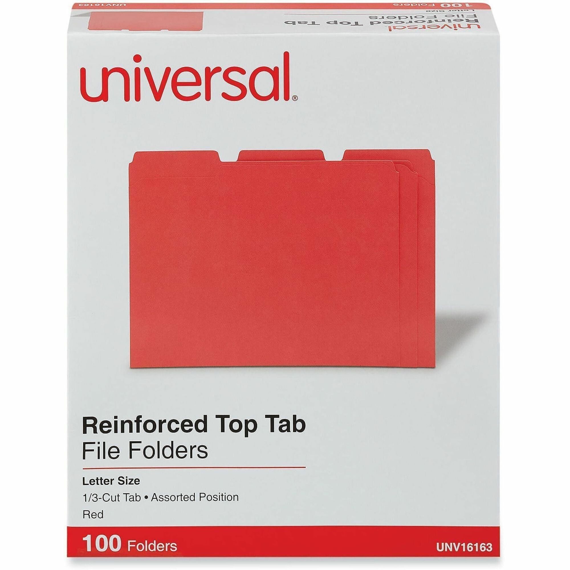 Universal 1/3 Tab Cut Letter Top Tab File Folder - 8 1/2" x 11" - 1" Expansion - Assorted Tab Position - 11 pt. - Stock - 100 Box