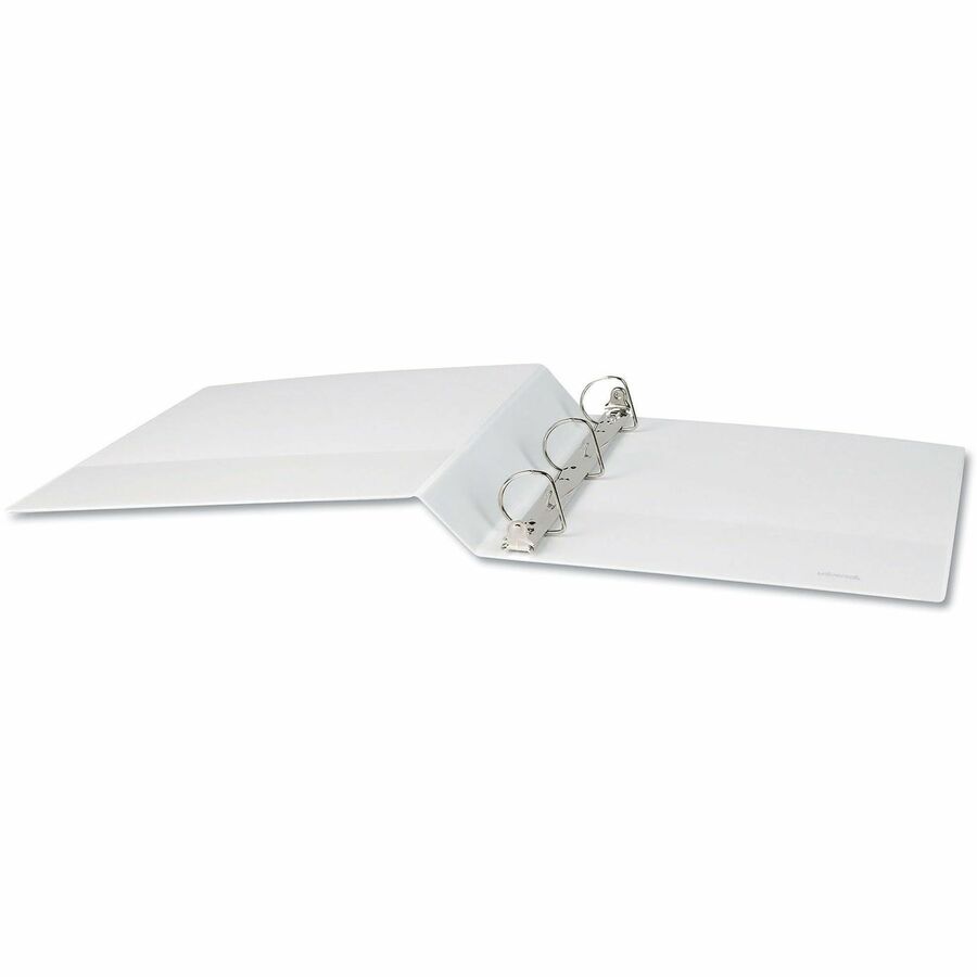 Universal Slant D-Ring View Binder, 3 Rings, 1.5" Capacity, 11 x 8.5, White - 1 1/2" Binder Capacity - Letter - 8 1/2" x 11" Sheet Size - 375 Sheet Capacity - 3 Ring(s) - Fastener(s): Ring - Pocket(s): 2, Inside Front & Back - Polypropylene - White - N...