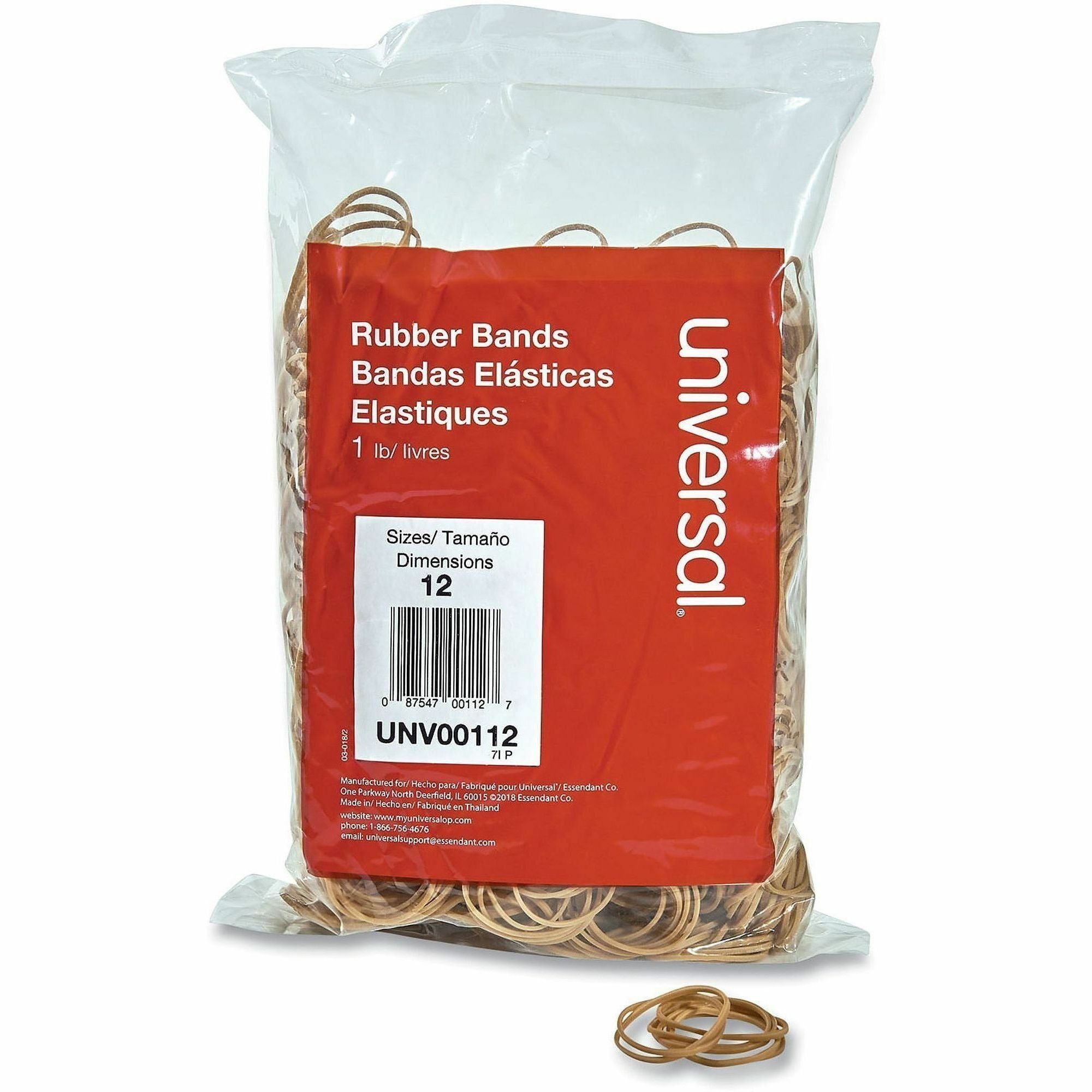 Universal Rubber Bands, Size 12, 0.04" Gauge, Beige, 1 lb Box, 2,500/Pack - Size: #12 - 1.8" Length x 0.1" Width - 6 lb/in - Rubber - Beige - 2500 / Pack