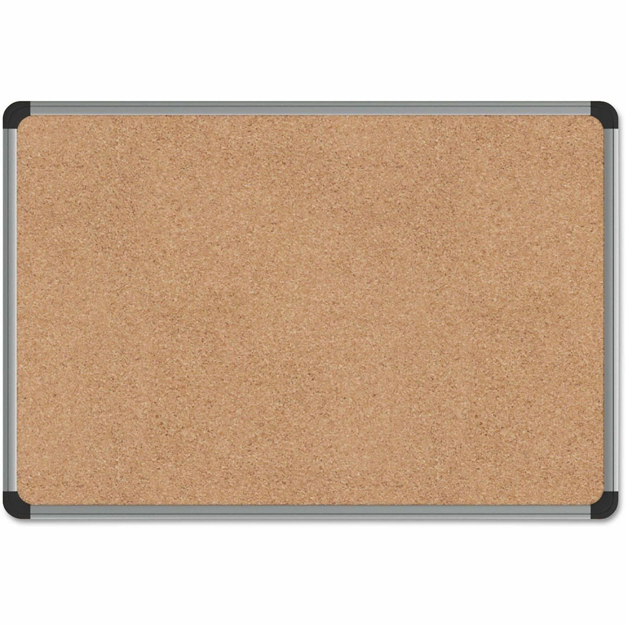 Universal Bulletin Board - 18" Board Height x 24" Board Width - Tan Cork Surface - Self-healing - Satin Aluminum Frame - 1 Each