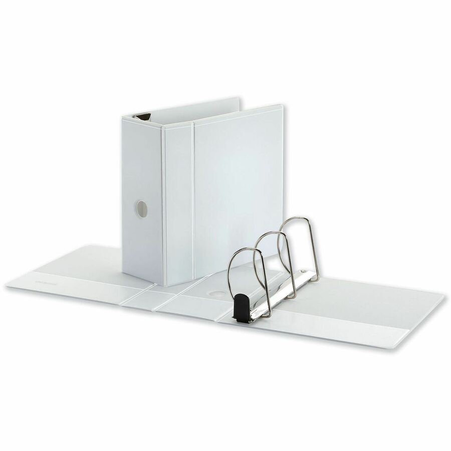Universal Deluxe Easy-to-Open D-Ring View Binder, 3 Rings, 5" Capacity, 11 x 8.5, White - 5" Binder Capacity - Letter - 8 1/2" x 11" Sheet Size - 1050 Sheet Capacity - 3 Ring(s) - Fastener(s): Ring - Pocket(s): 2, Inside Front & Back - Polypropylene - ...
