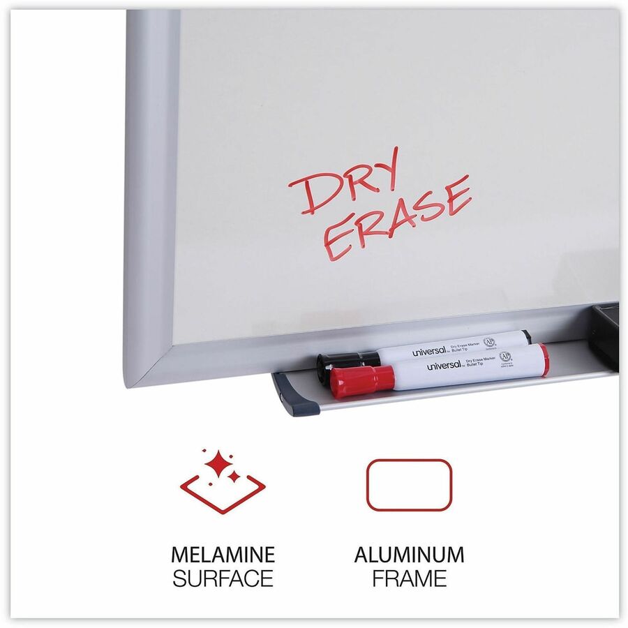 Universal Deluxe Melamine Dry Erase Board, 24" x 18" , White Surface, Satin Aluminum Frame - 24" (2 ft) Width x 18" (1.5 ft) Height - White Melamine Surface - Satin Aluminum Frame - 1 Each