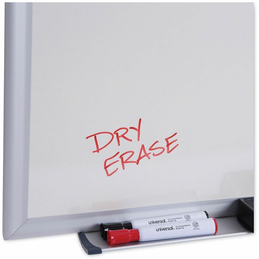 Universal Deluxe Melamine Dry Erase Board, 36" x 24" , White Surface, Satin Aluminum Frame - 36" (3 ft) Width x 24" (2 ft) Height - White Melamine Surface - Satin Aluminum Frame - 1 Each