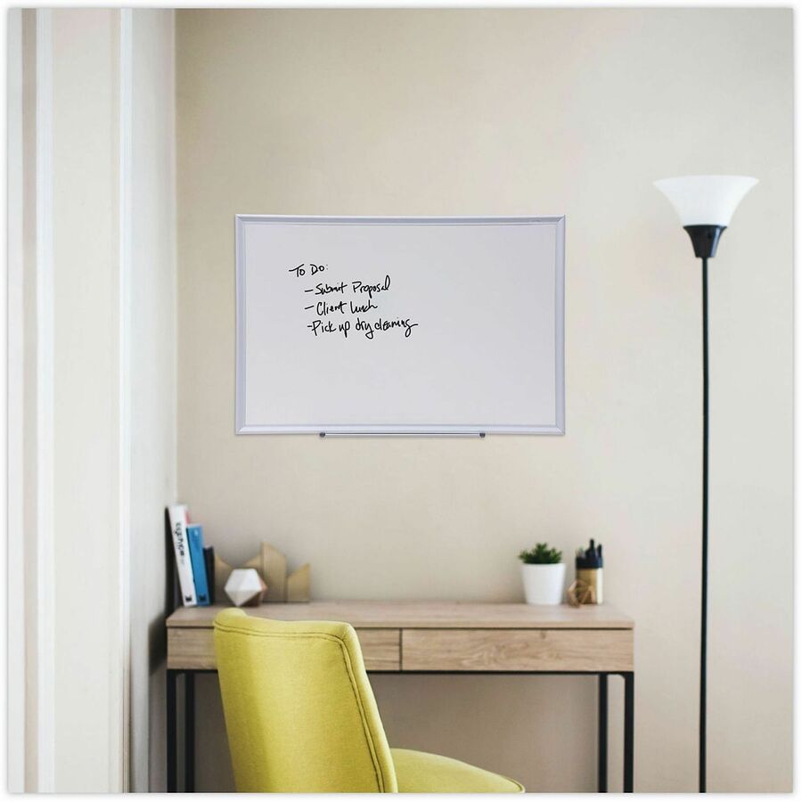 Universal Deluxe Melamine Dry Erase Board, 36" x 24" , White Surface, Satin Aluminum Frame - 36" (3 ft) Width x 24" (2 ft) Height - White Melamine Surface - Satin Aluminum Frame - 1 Each