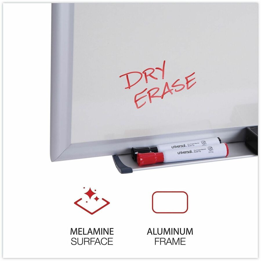 Universal Deluxe Melamine Dry Erase Board, 48" x 36" , White Surface, Satin Aluminum Frame - 48" (4 ft) Width x 36" (3 ft) Height - White Melamine Surface - Satin Aluminum Frame - 1 Each