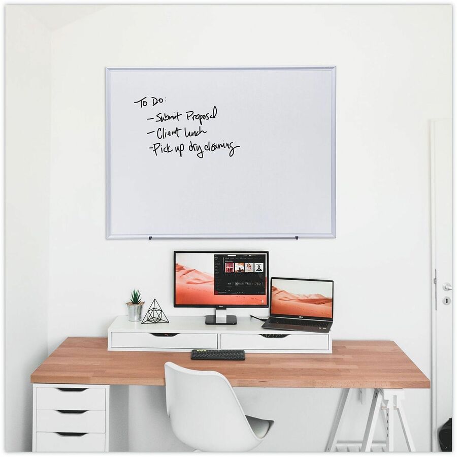 Universal Deluxe Melamine Dry Erase Board, 48" x 36" , White Surface, Satin Aluminum Frame - 48" (4 ft) Width x 36" (3 ft) Height - White Melamine Surface - Satin Aluminum Frame - 1 Each