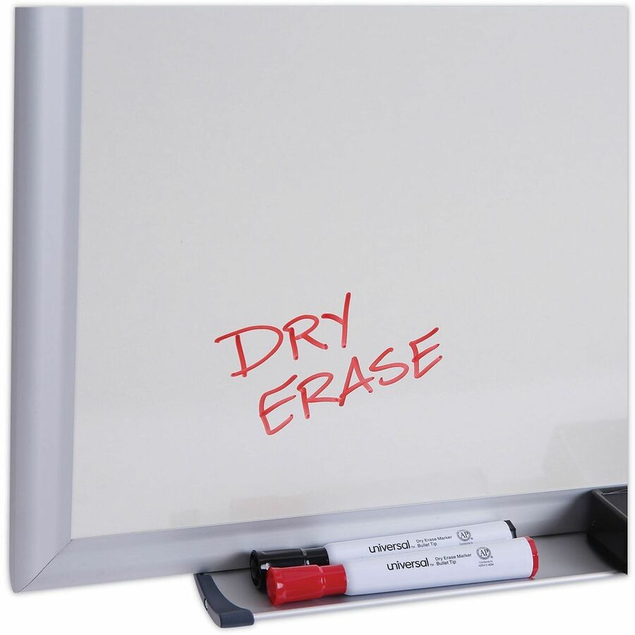 Universal Deluxe Melamine Dry Erase Board, 48" x 36" , White Surface, Satin Aluminum Frame - 48" (4 ft) Width x 36" (3 ft) Height - White Melamine Surface - Satin Aluminum Frame - 1 Each