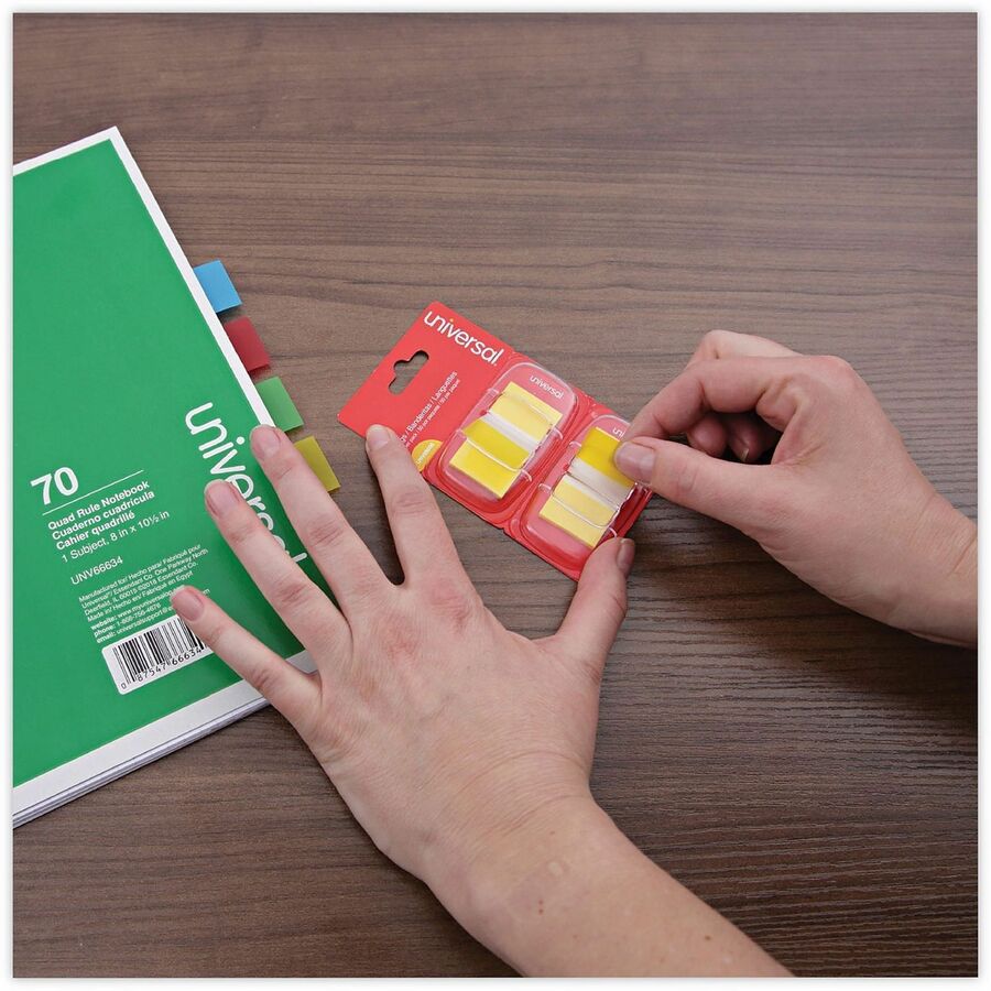 Universal Flag - 100 - Rectangle - Yellow - Removable, Self-stick, Pop-up, Repositionable - Dispenser Included - 100 / Pack