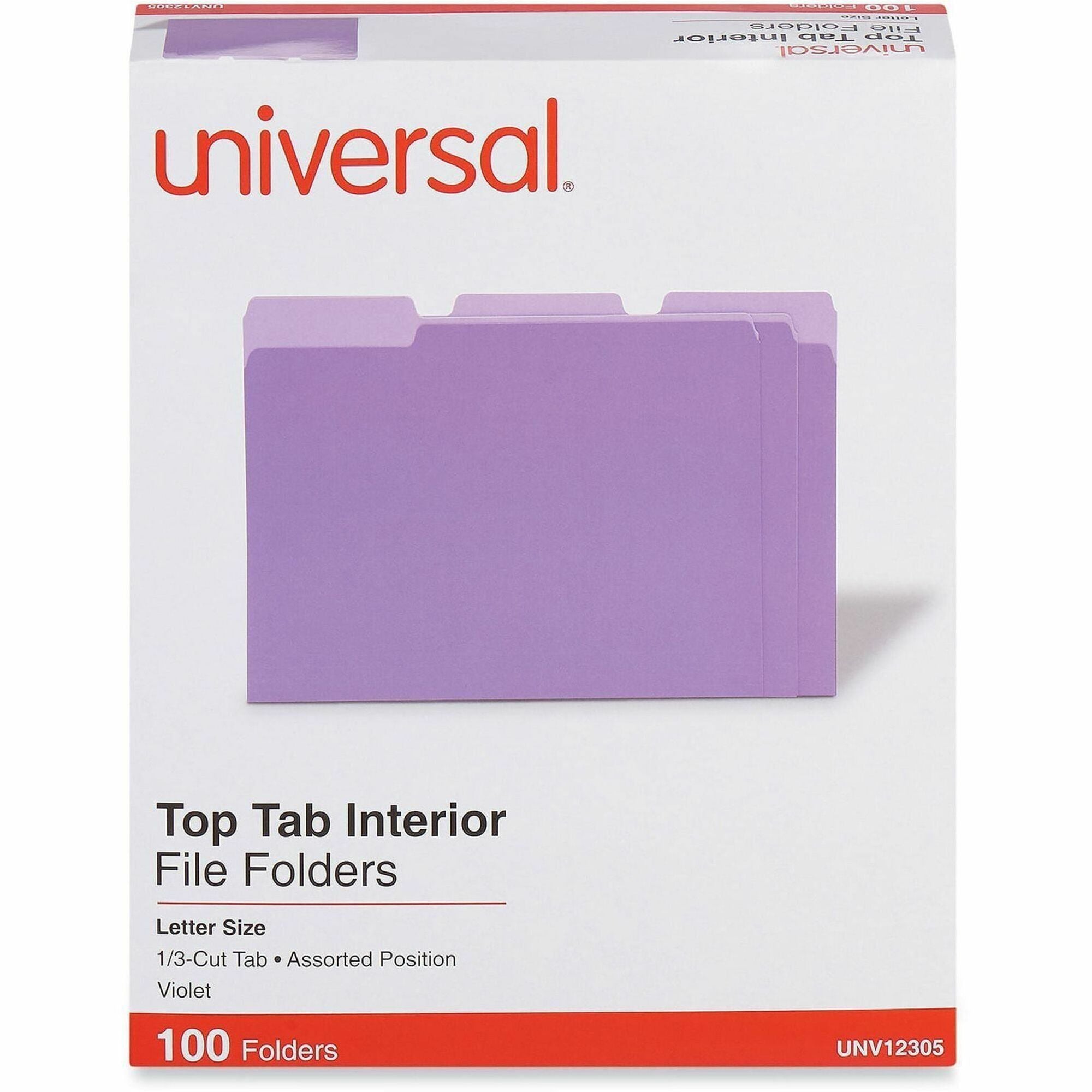 Universal 1/3 Tab Cut Letter Top Tab File Folder - 8 1/2" x 11" - Assorted Tab Position - 11 pt. - Stock - 100 Box