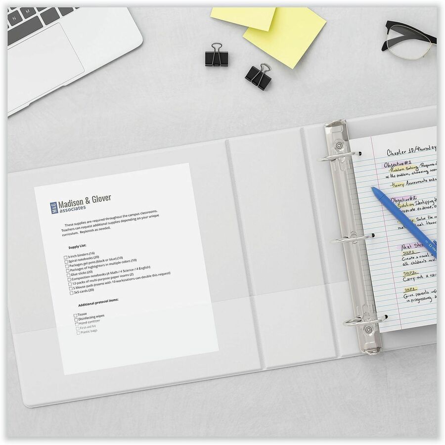 Universal Slant D-Ring View Binder, 3 Rings, 5" Capacity, 11 x 8.5, White - 5" Binder Capacity - Letter - 8 1/2" x 11" Sheet Size - 950 Sheet Capacity - 3 Ring(s) - Fastener(s): Ring - Pocket(s): 2, Inside Front & Back - Polypropylene - White - Non-sti...