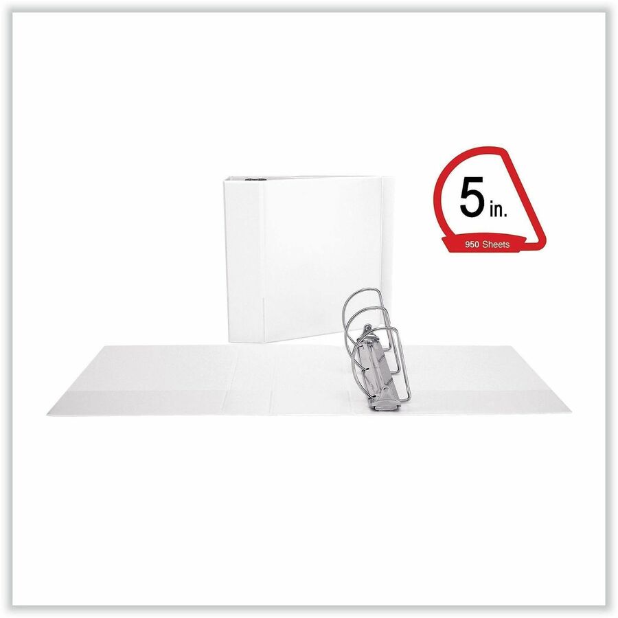 Universal Slant D-Ring View Binder, 3 Rings, 5" Capacity, 11 x 8.5, White - 5" Binder Capacity - Letter - 8 1/2" x 11" Sheet Size - 950 Sheet Capacity - 3 Ring(s) - Fastener(s): Ring - Pocket(s): 2, Inside Front & Back - Polypropylene - White - Non-sti...