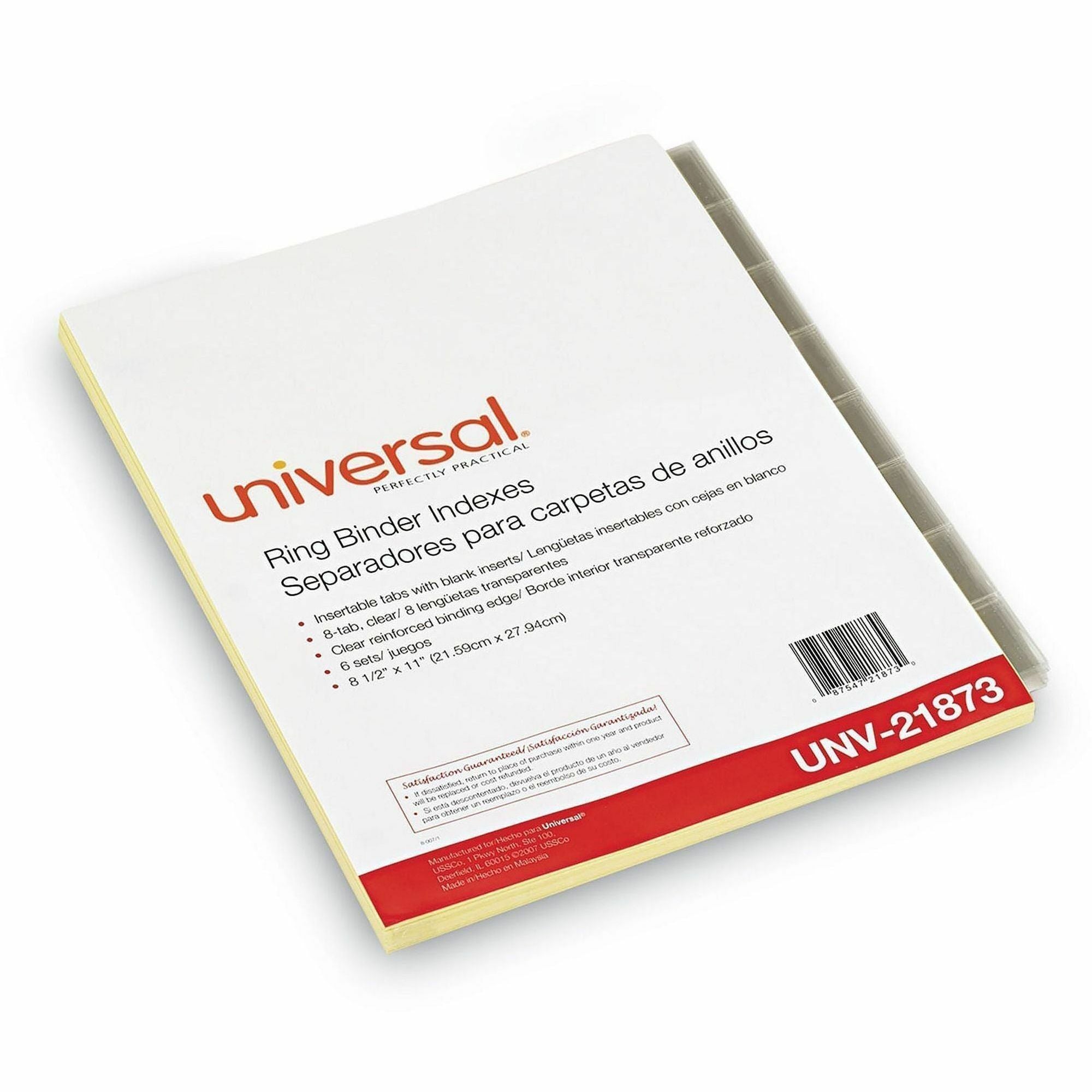 Universal Insertable Tab Index, 8-Tab, 11 x 8.5, Buff, Clear Tabs, 6 Sets - 8 Write-on Side Tab(s) - Letter - 8.50" Width x 11" Length - 3 Hole Punched - Buff Paper Divider - Clear Plastic Tab(s) - Recycled - Customizable, Mylar Reinforced Edge - 6 / Set