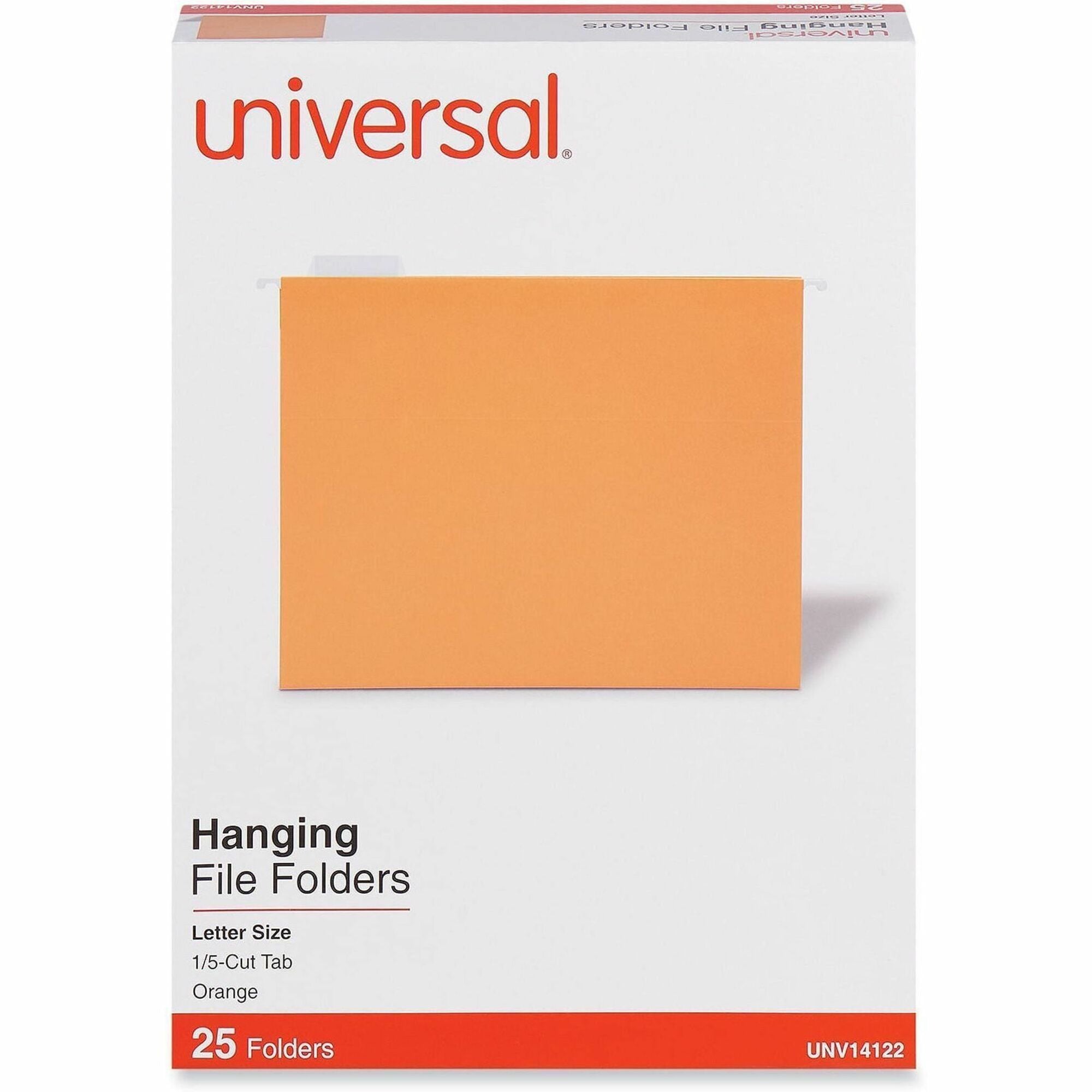 Universal 1/5 Tab Cut Letter Hanging Folder - 8 1/2" x 11" - Assorted Tab Position - Orange - 25 Box