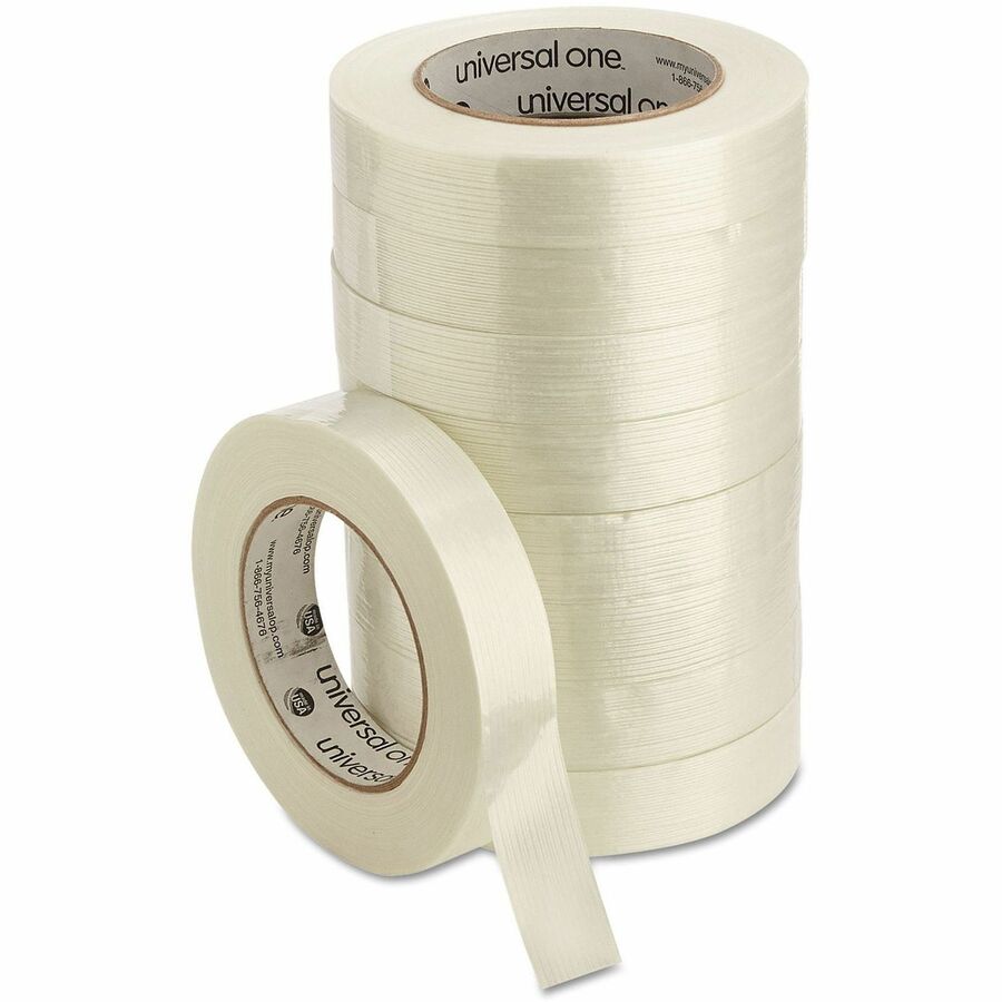 Universal 190# Medium Grade Filament Tape, 3" Core, 24 mm x 54.8 m, Clear - 59.93 yd Length x 0.94" Width x 6.2 mil Thickness - 3" Core - Clear - Synthetic Rubber - Plastic Backing - 1 Roll