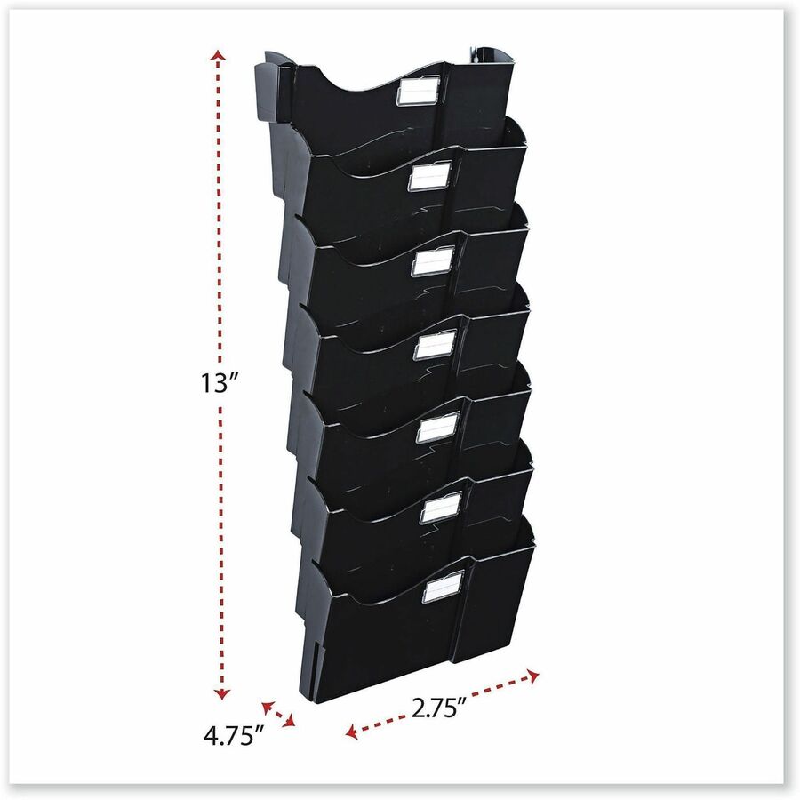Universal Hanging Organizer - 7 Pocket(s) - 38.25" Height x 16" Width x 4.75" Depth - Black - Plastic - 7 / Pack