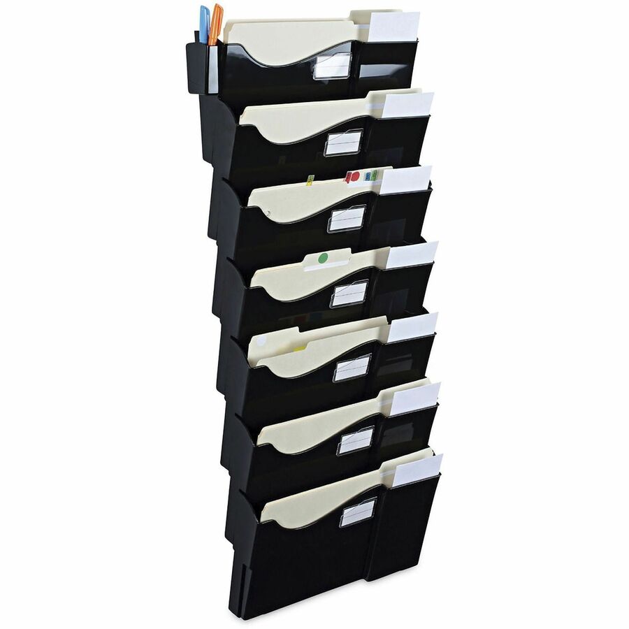 Universal Hanging Organizer - 7 Pocket(s) - 38.25" Height x 16" Width x 4.75" Depth - Black - Plastic - 7 / Pack
