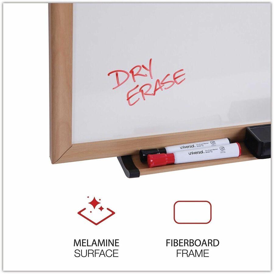 Universal Dry Erase Board - 36" (3 ft) Width x 24" (2 ft) Height - White Melamine Surface - Oak Medium Density Fiber (MDF) Frame - 1 Each