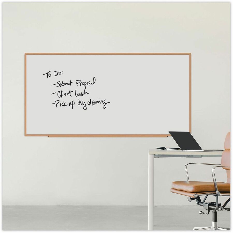 Universal Dry Erase Board - 96" (8 ft) Width x 48" (4 ft) Height - White Melamine Surface - Oak Medium Density Fiber (MDF) Frame - 1 Each