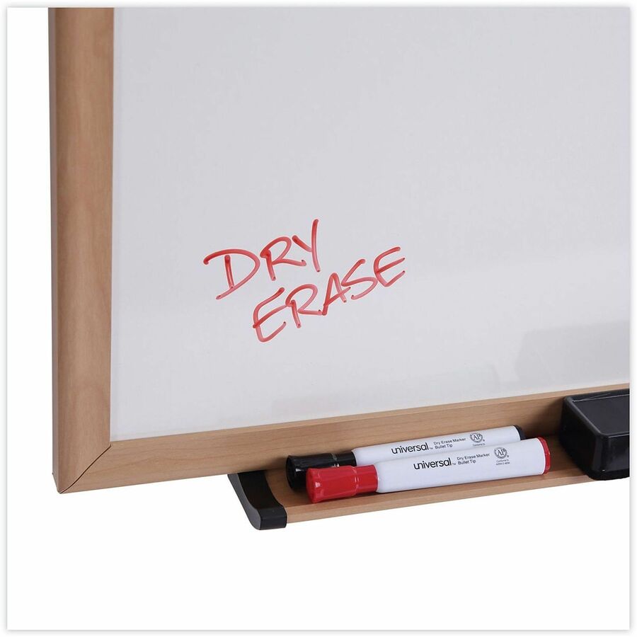 Universal Dry Erase Board - 96" (8 ft) Width x 48" (4 ft) Height - White Melamine Surface - Oak Medium Density Fiber (MDF) Frame - 1 Each