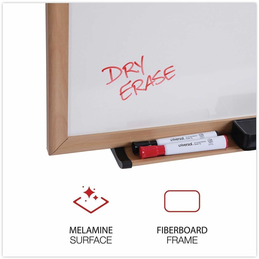 Universal Dry Erase Board - 72" (6 ft) Width x 48" (4 ft) Height - White Melamine Surface - Oak Medium Density Fiber (MDF) Frame - 1 Each