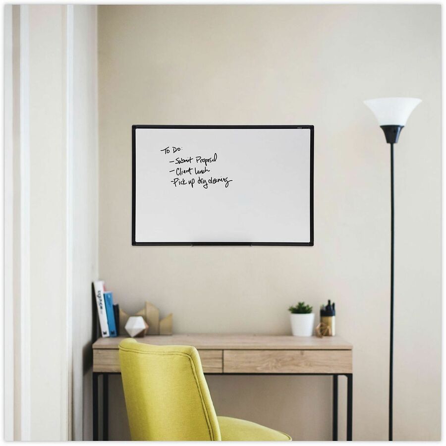 Universal Dry Erase Board - 36" (3 ft) Width x 24" (2 ft) Height - White Melamine Surface - Black Anodized Aluminum Frame - 1 Each