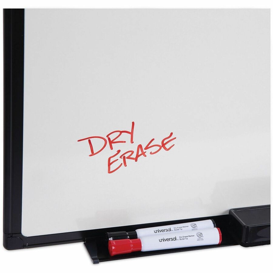 Universal Dry Erase Board - 36" (3 ft) Width x 24" (2 ft) Height - White Melamine Surface - Black Anodized Aluminum Frame - 1 Each