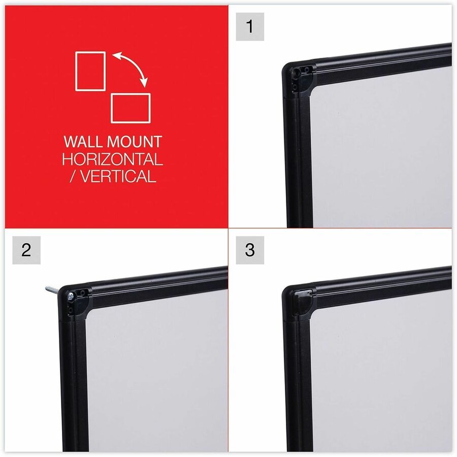 Universal Dry Erase Board - 36" (3 ft) Width x 24" (2 ft) Height - White Melamine Surface - Black Anodized Aluminum Frame - 1 Each