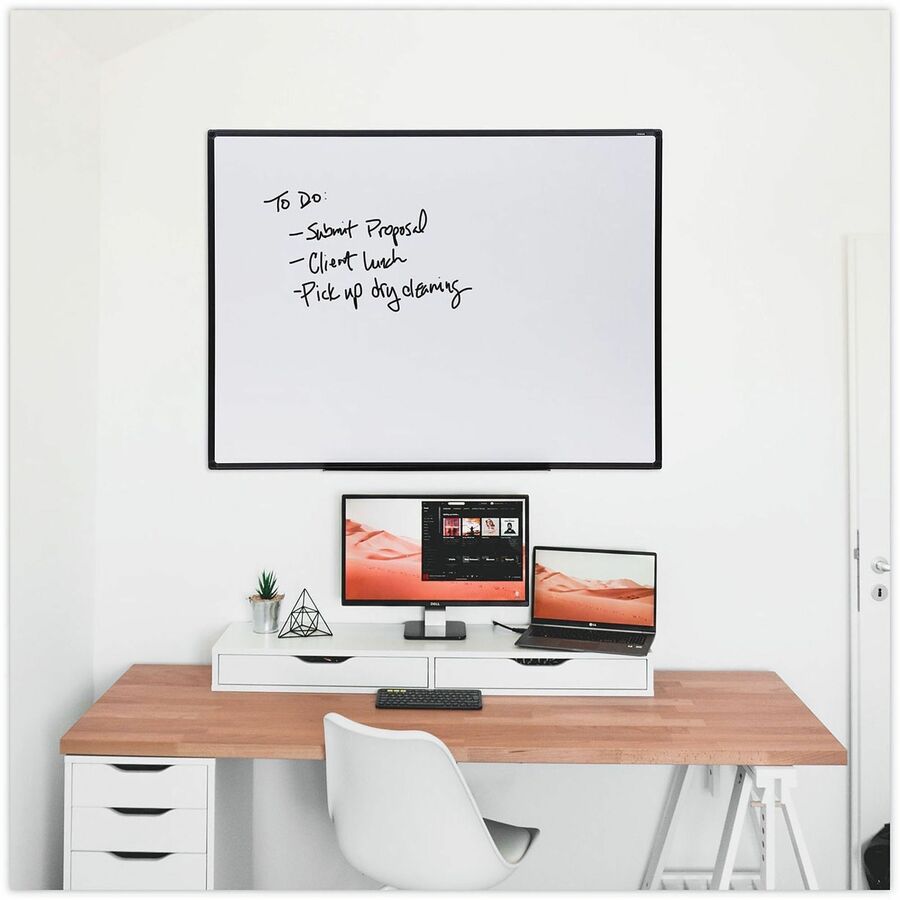 Universal Dry Erase Board - 48" (4 ft) Width x 36" (3 ft) Height - White Melamine Surface - Black Anodized Aluminum Frame - 1 Each