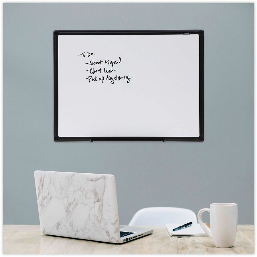 Universal Dry Erase Board - 24" (2 ft) Width x 18" (1.5 ft) Height - White Melamine Surface - Black Anodized Aluminum Frame - 1 Each