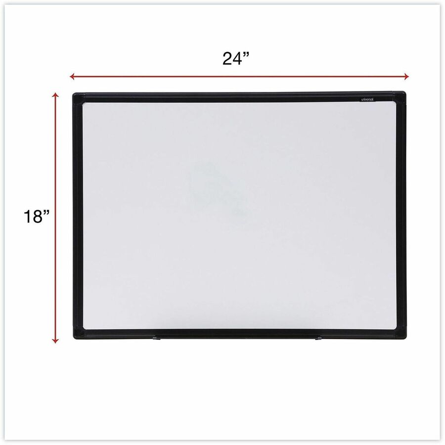 Universal Dry Erase Board - 24" (2 ft) Width x 18" (1.5 ft) Height - White Melamine Surface - Black Anodized Aluminum Frame - 1 Each