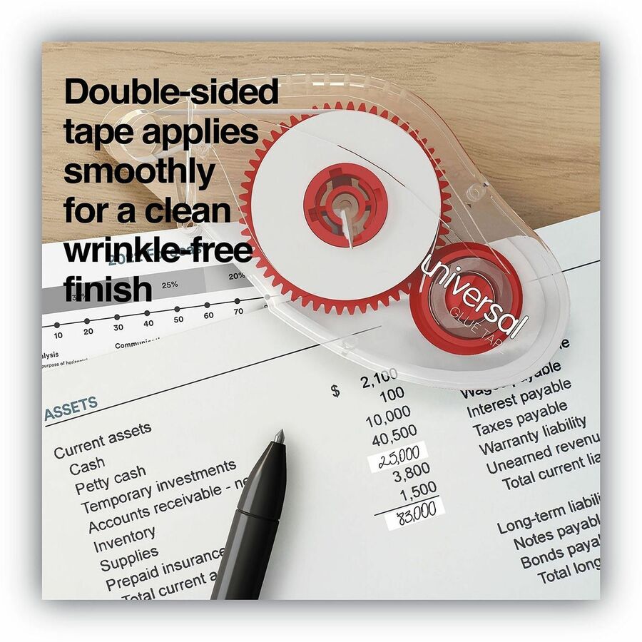 Universal Double-sided Adhesive Tape Roller, 0.31" x 32.8 ft, Dries Clear, 2/Pack - 10.93 yd Length x 0.31" Width - Clear - Cardboard, Paper - 2 / Pack