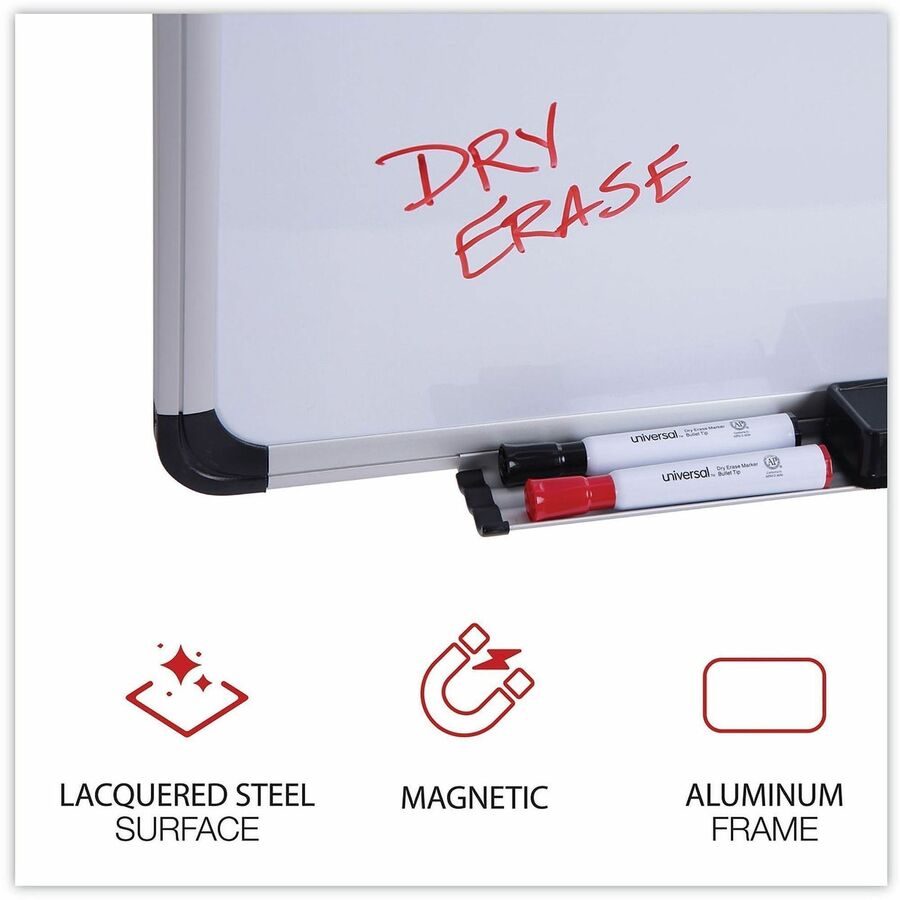Universal Dry Erase Board - 36" (3 ft) Width x 24" (2 ft) Height - White Porcelain Surface - Silver Aluminum, Black Frame - Magnetic - 1 Each