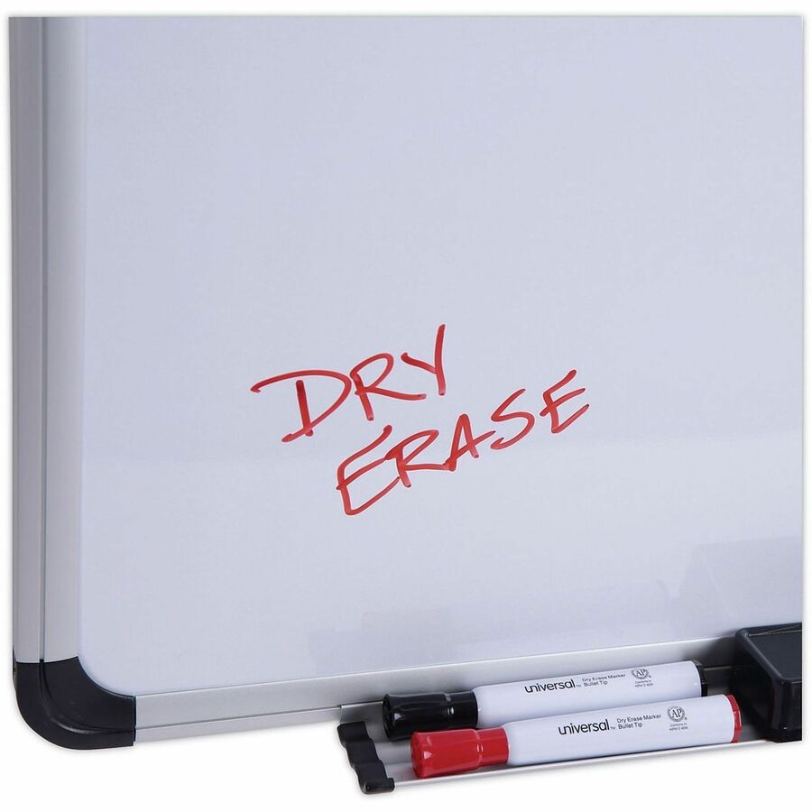 Universal Dry Erase Board - 36" (3 ft) Width x 24" (2 ft) Height - White Porcelain Surface - Silver Aluminum, Black Frame - Magnetic - 1 Each