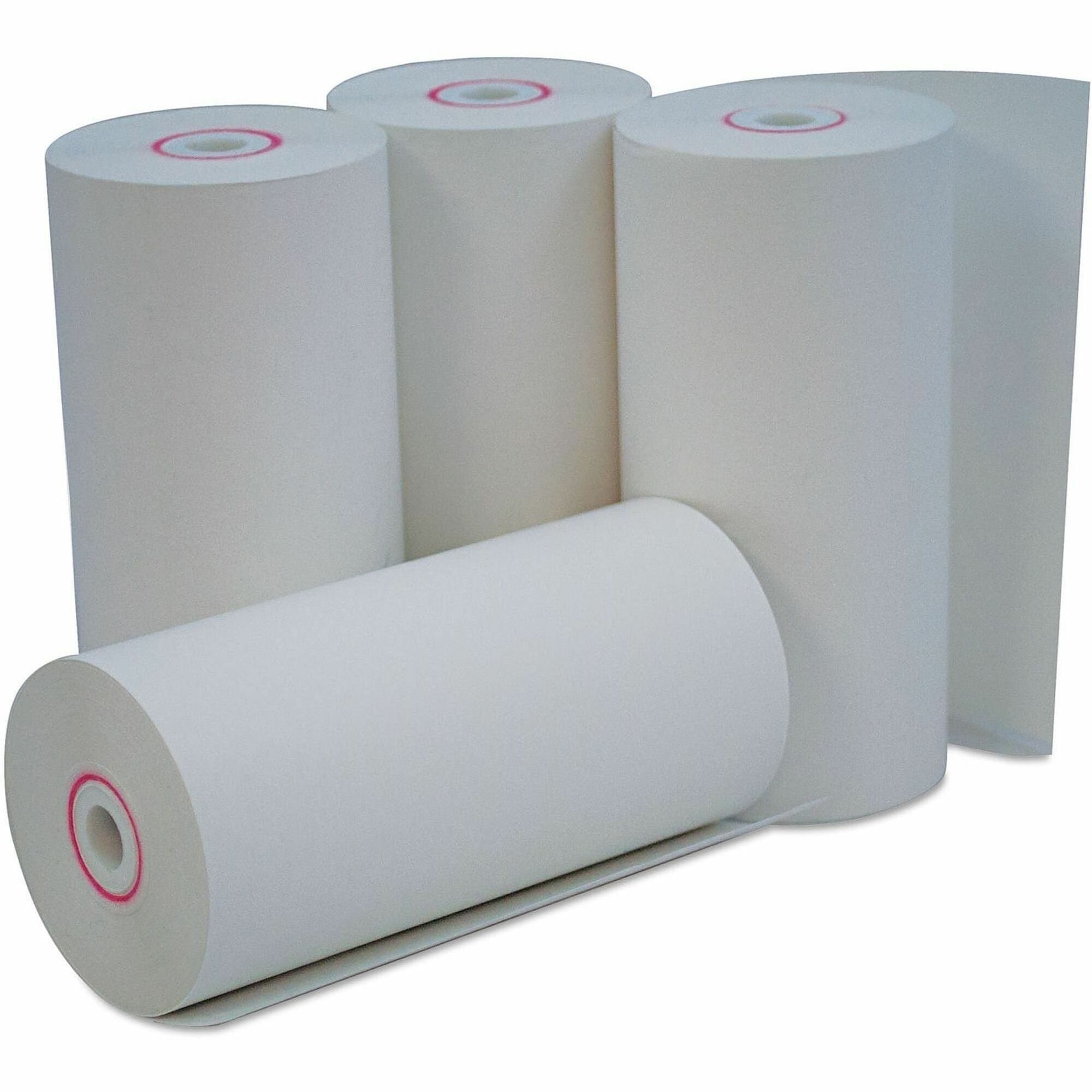 Universal Direct Thermal Print Paper Rolls, 0.38" Core, 4.38" x 127 ft, White, 50/Carton - 4 3/8" x 127 ft - End of Paper Indicator - White - 50 / Carton