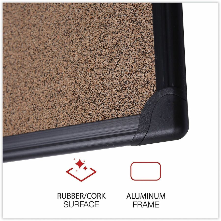 Universal Bulletin Board - 35.43" Board Height x 47.24" Board Width x 0.47" Board Depth - Brown Rubber, Cork Surface - Durable, Sleek Style, Heavy Duty, Sturdy - Black Aluminum Frame - 1 Each