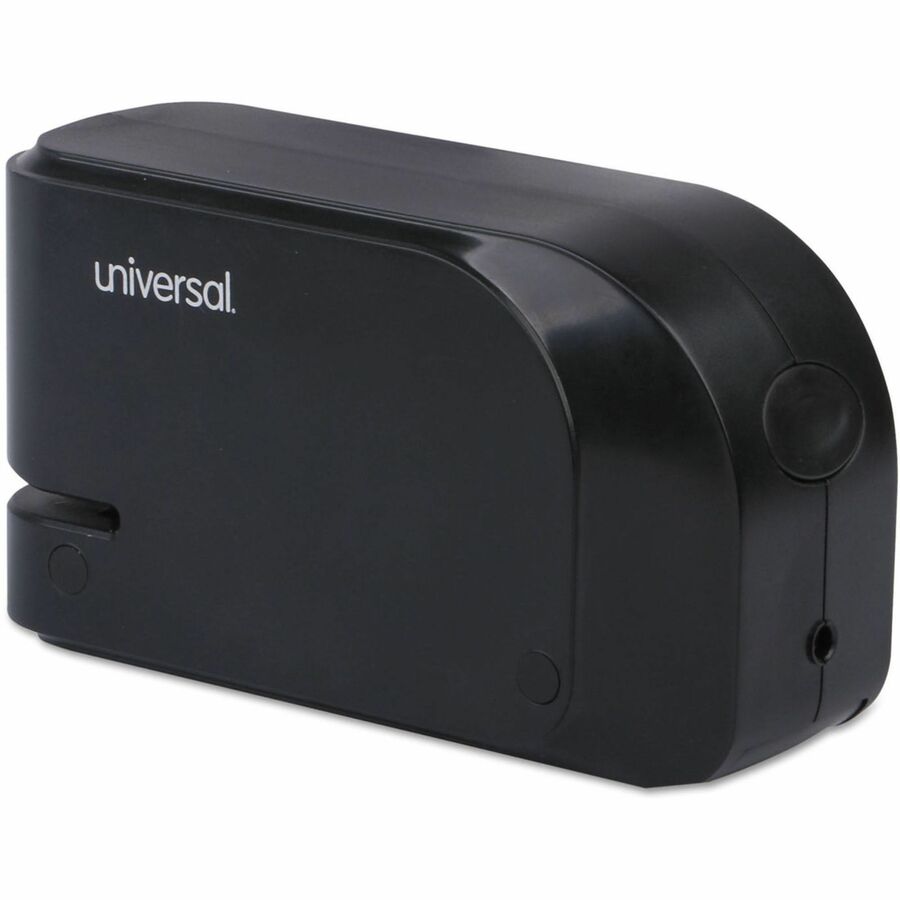 Universal Electric Stapler - Staples Upto 20 Sheet - Holds Upto 105 Staple - Half Strip - Staple Size: 0.50" - 0.50" Throat Depth - 0.50" Crown Width - Front - 4 x AA - Black - Plastic, Metal - 1 Each