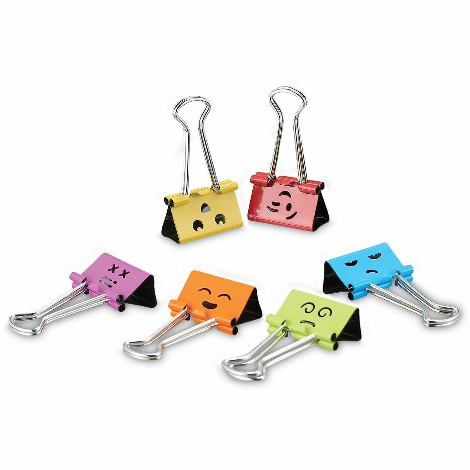 Universal Emoji Themed Binder Clips with Storage Tub, Medium, Assorted Colors, 42/Pack - Medium - 1" Width - 0.63" Size Capacity - Assorted, Lavender, Lime, Orange, Purple, Red, Sky Blue, Yellow - Metal, Steel Wire - 42 / Pack
