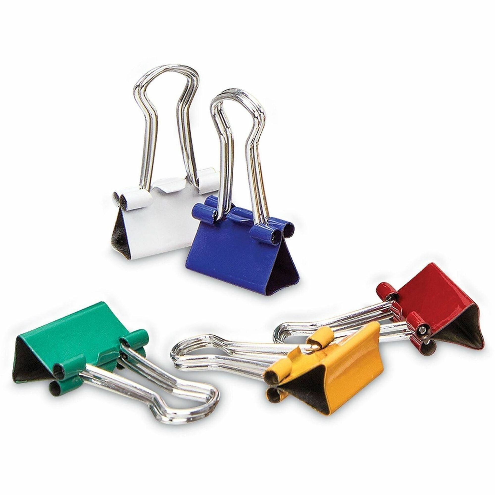 Universal Binder Clips with Storage Tub, Mini, Assorted Colors, 60/Pack - Mini - 0.6" Width - 0.25" Size Capacity - Assorted, Blue, Gold, Green, Red, White - Metal, Steel Wire - 60 / Pack
