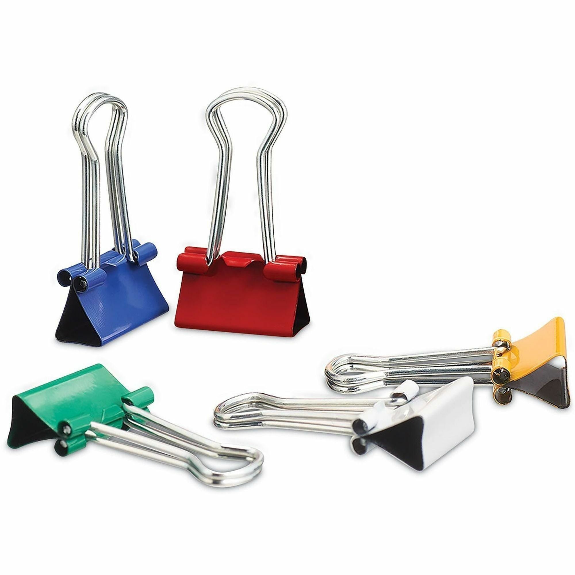 Universal Binder Clips with Storage Tub, Small, Assorted Colors, 40/Pack - Small - 0.7" Width - 0.38" Size Capacity - Assorted, Blue, Gold, Green, Red, White - Metal, Steel Wire - 40 / Pack
