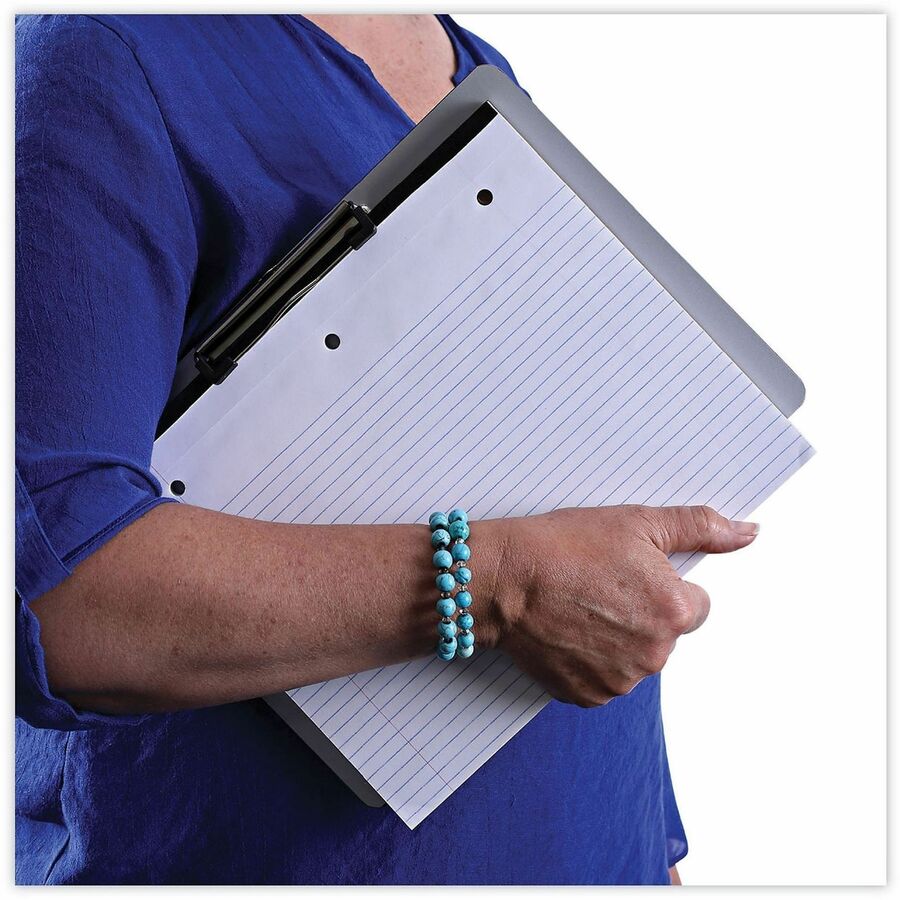 Universal Clipboard - 0.50" Clip Capacity - Storage for Paper - 11" x 8 1/2" Sheet Size - Plastic - Silver - 1 Each