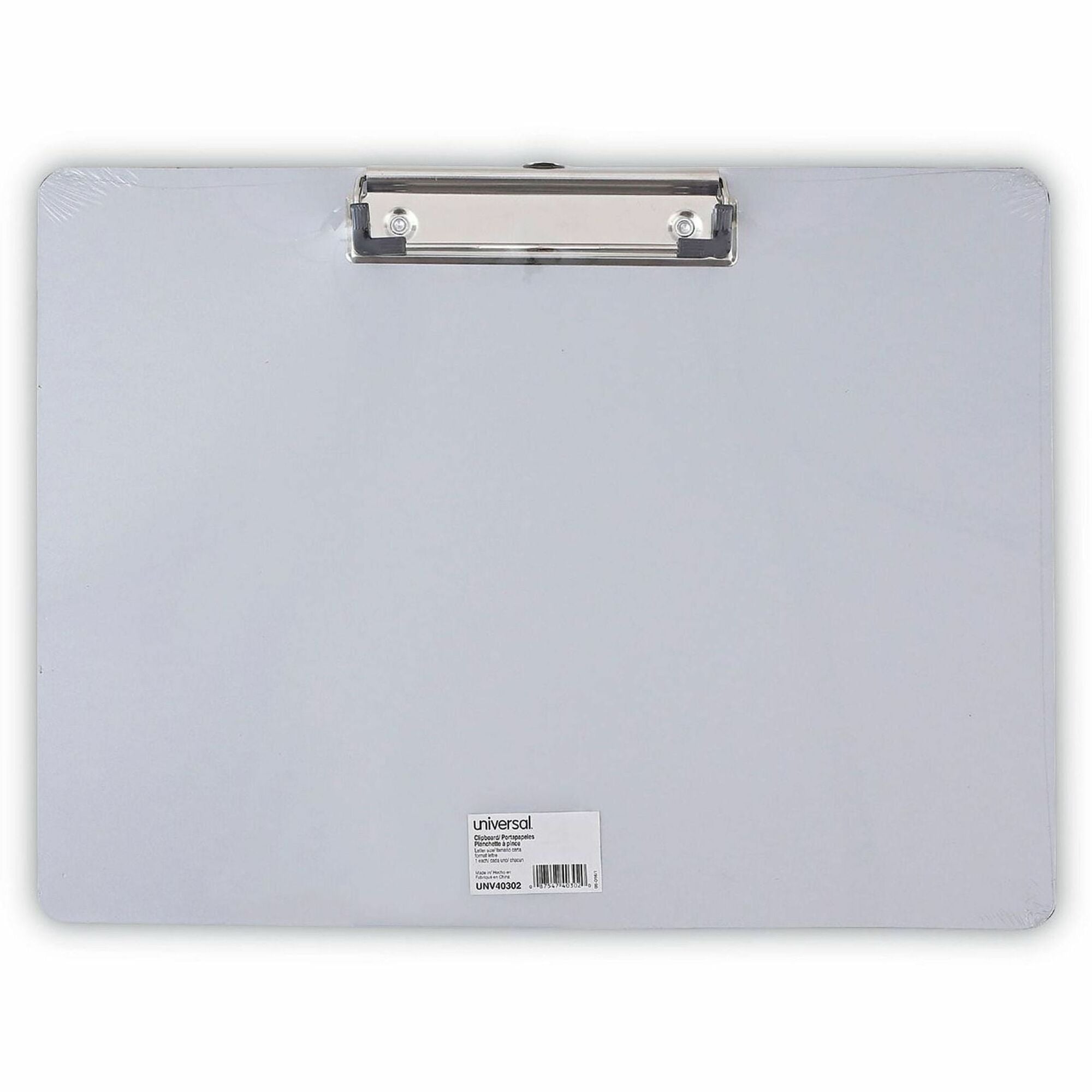 Universal Clipboard - 0.50" Clip Capacity - Storage for Paper - 11" x 8 1/2" Sheet Size - Plastic - Silver - 1 Each