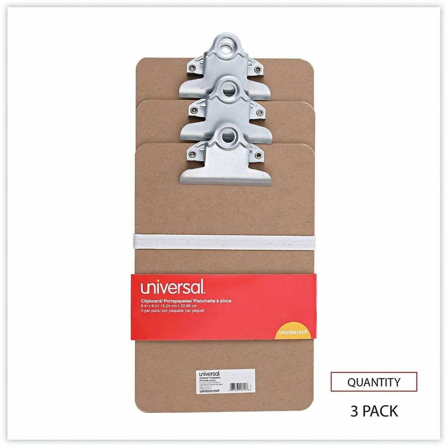 Universal Clipboard - 0.75" Clip Capacity - Storage for Document, Form, Paper - 5" x 8" Sheet Size - Hardboard - Brown - 3 / Pack