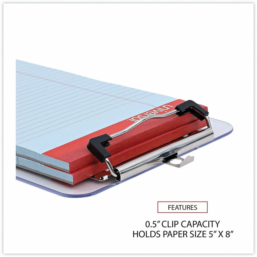 Universal Clipboard - 0.50" Clip Capacity - Storage for Paper - 5" x 8" Sheet Size - Plastic - Clear - 1 Each