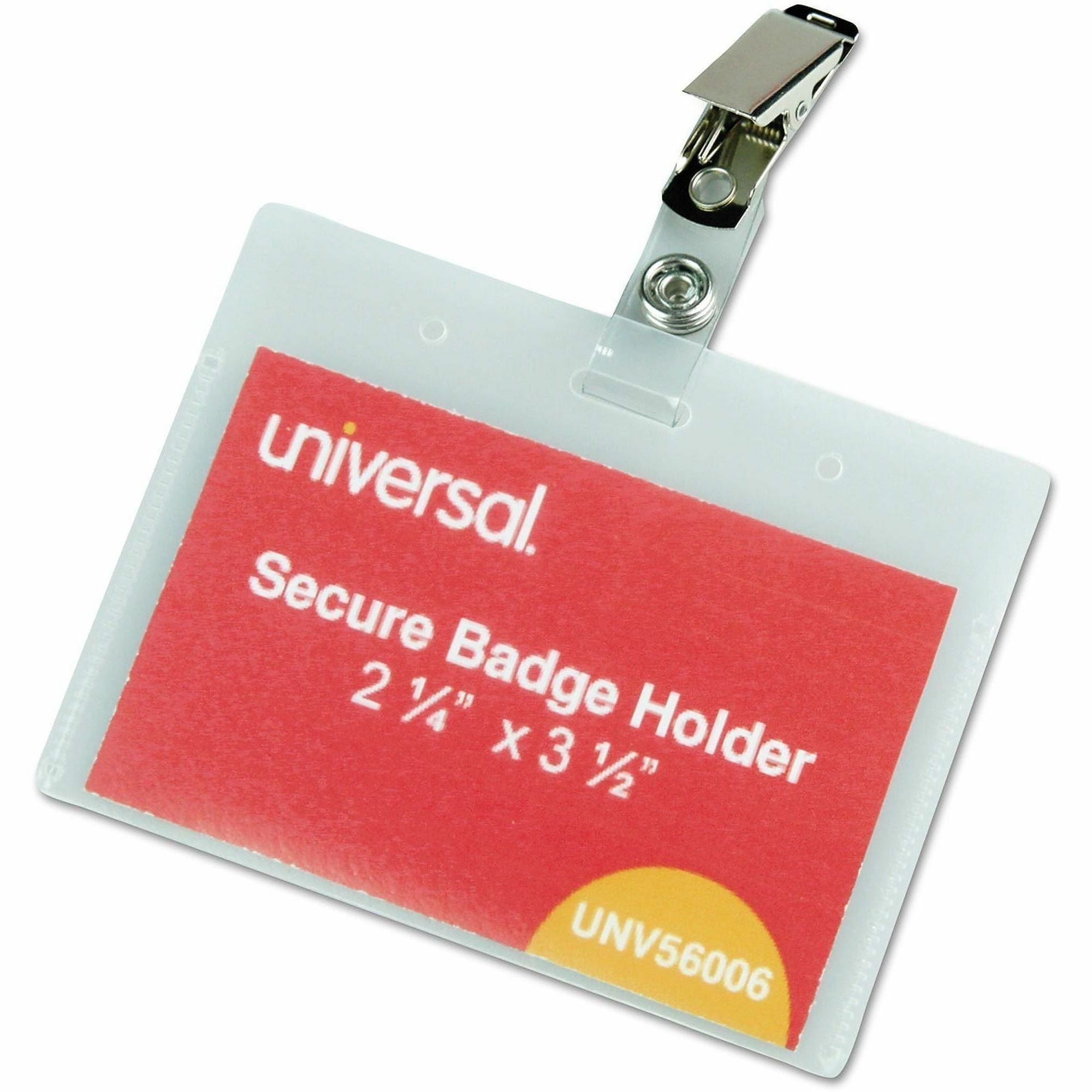 Universal Deluxe Name Badge Holder - Support 3.50" x 2.25" Media - Horizontal - Plastic - Clear - 50 / Box