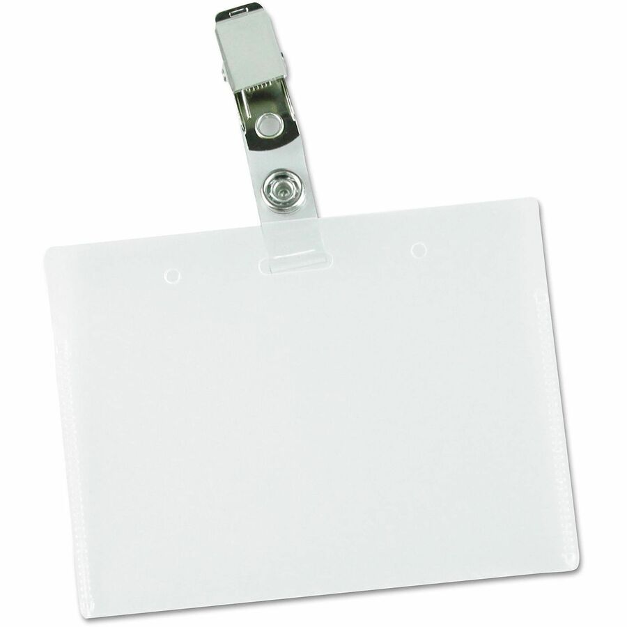 Universal Deluxe Name Badge Holder - Support 3.50" x 2.25" Media - Horizontal - Plastic - Clear - 50 / Box