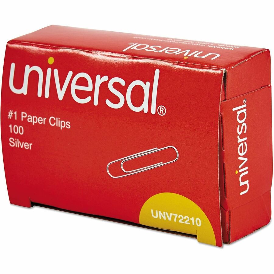 Universal #1 Paper Clips - No. 1 - 1.3" Length - Silver - Steel Wire - 100 Clips/Box - 10 / Pack